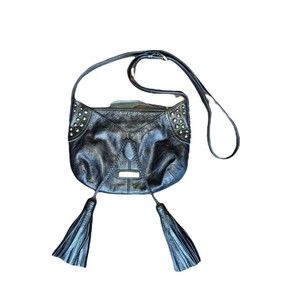 Isabella Fiore Women's Leather Brown Studded Tassel Shoulder Bag